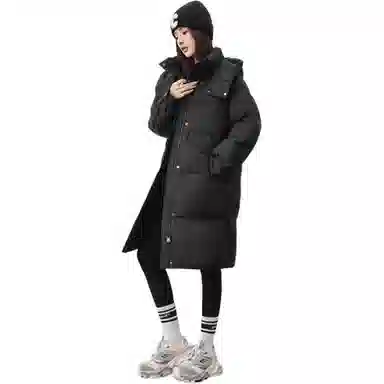 鸭鸭 纯色连帽简约加厚中长款羽绒服 女款