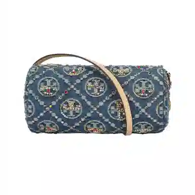 Tory Burch T Monogram Shoulder Bag Denim Blue