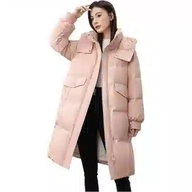 鸭鸭 纯色连帽简约加厚中长款羽绒服 女款