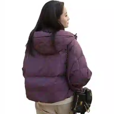 鸭鸭 纯色时尚休闲连帽简约宽松长袖羽绒服 女款