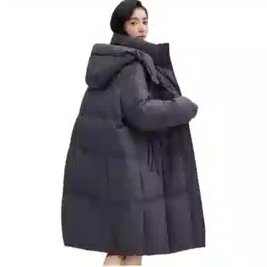 鸭鸭 纯色连帽口袋中长款休闲长袖羽绒服 女款