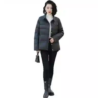 鸭鸭 纯色翻领薄款羽绒服 女款
