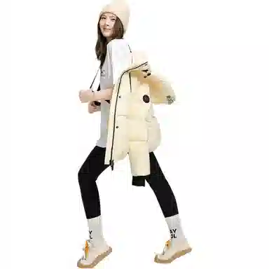 鸭鸭 保暖加厚连帽宽松中长款休闲长袖羽绒服 女款