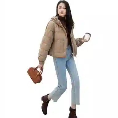 鸭鸭 纯色时尚休闲连帽简约宽松长袖羽绒服 女款