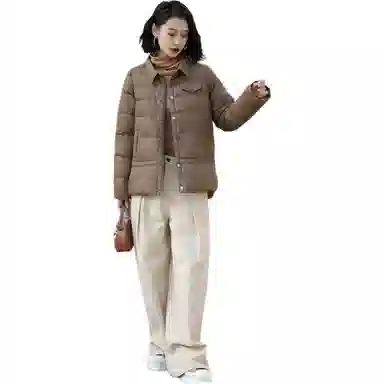 鸭鸭 纯色翻领薄款羽绒服 女款