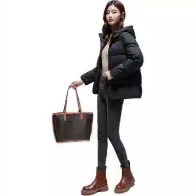 鸭鸭 纯色百搭宽松拉链连帽简约时尚轻薄户外羽绒服 女款