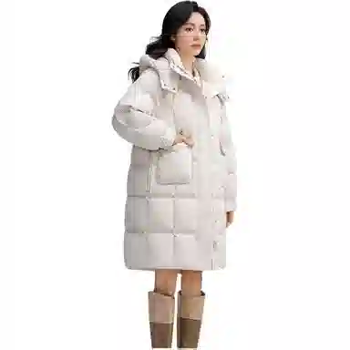鸭鸭 纯色时尚百搭连帽中长款长袖羽绒服 女款