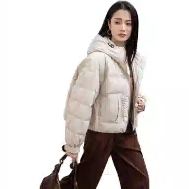 鸭鸭 纯色时尚休闲连帽简约宽松长袖羽绒服 女款