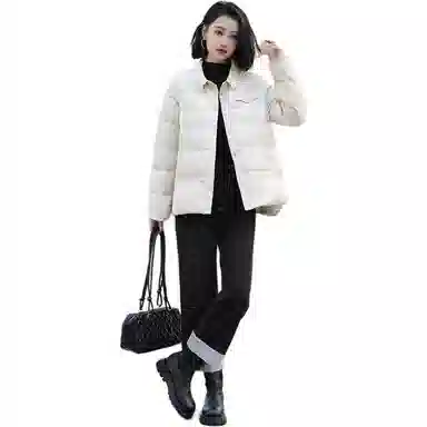 鸭鸭 纯色翻领薄款羽绒服 女款