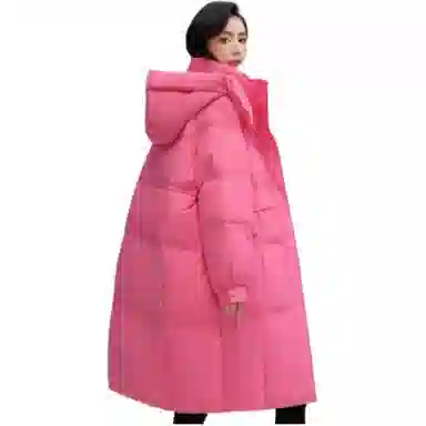 鸭鸭 纯色连帽口袋中长款休闲长袖羽绒服 女款