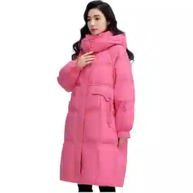 鸭鸭 纯色连帽口袋中长款休闲长袖羽绒服 女款