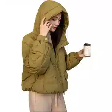 鸭鸭 纯色时尚休闲连帽简约宽松长袖羽绒服 女款