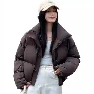 鸭鸭 宽松保暖连帽休闲面包短款长袖羽绒服 女款