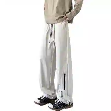 八哥 美式高街侧拉链褶皱款防水户外机能冲锋纯色基础款冰丝凉感宽松直筒垂直微喇休闲裤 男女同款