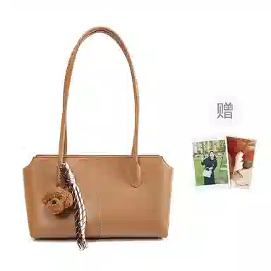 红蜻蜓 韩系简约风可爱泰迪挂饰点缀日常通勤慵懒风实用百搭款 牛皮 托特包单肩包 女款 棕色/黑色/咖啡色