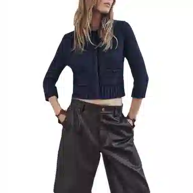 ZARA Solid Button-Up Knit Sweater Blue