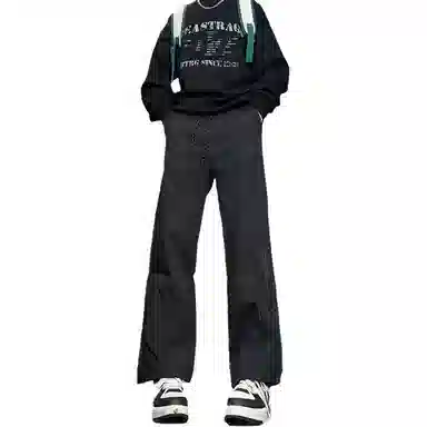 八哥 美式高街侧拉链褶皱款防水户外机能冲锋纯色基础款冰丝凉感宽松直筒垂直微喇休闲裤 男女同款