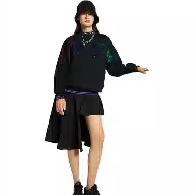 中国李宁 休闲宽松大字运动圆领套头卫衣 女款 新标准黑