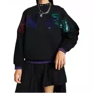 中国李宁 休闲宽松大字运动圆领套头卫衣 女款 新标准黑