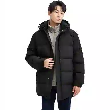 佐丹奴 连帽中长款纯色羽绒服 男款