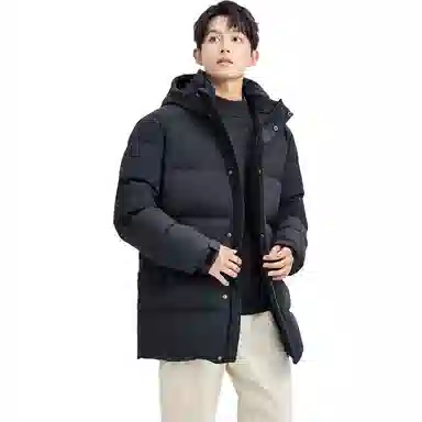 佐丹奴 连帽中长款纯色羽绒服 男款