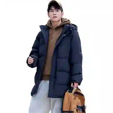 佐丹奴 连帽中长款纯色羽绒服 男款