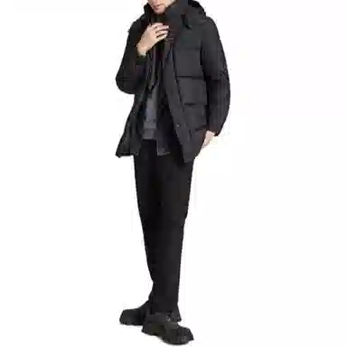 梦特娇 保暖中长时尚可脱卸帽纯色羽绒服 男款 黑色