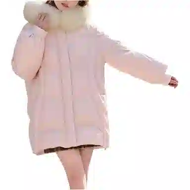 坦博尔 纯色连帽毛领羽绒服 女款