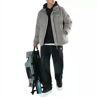 PEACEBIRD MEN Corduroy Patchwork Puffer Jacket Gray