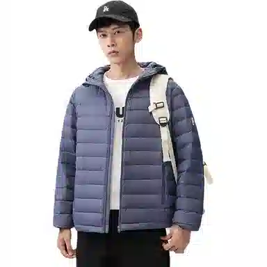 鸭鸭 纯色休闲连帽短款外套羽绒服 男款