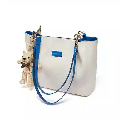 红蜻蜓 学院风撞色 小众高级感百搭实用上学通勤 牛皮 手提包单肩包 常规 女款 米白色