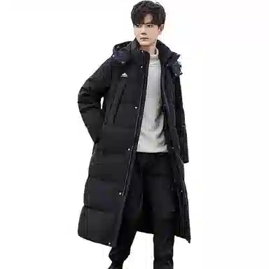 鸭鸭 字母徽标长款可脱卸帽加厚外套羽绒服 男款