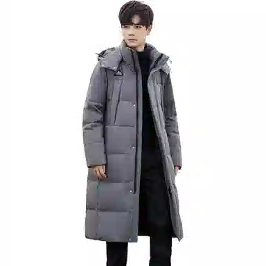 鸭鸭 字母徽标长款可脱卸帽加厚外套羽绒服 男款