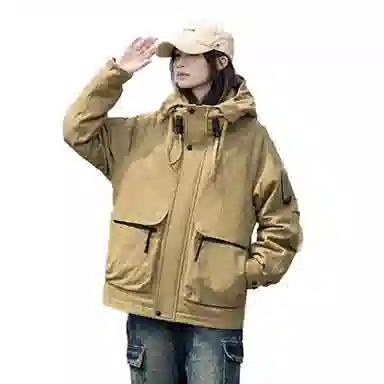 鸭鸭 短款宽松纯色时尚连帽羽绒服 男女同款