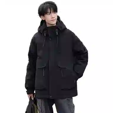 鸭鸭 短款宽松纯色时尚连帽羽绒服 男女同款