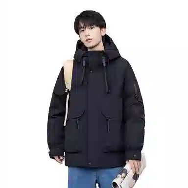 鸭鸭 短款宽松纯色时尚连帽羽绒服 男女同款