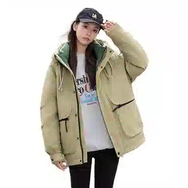 鸭鸭 短款宽松纯色时尚连帽羽绒服 男女同款