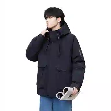 鸭鸭 短款宽松纯色时尚连帽羽绒服 男女同款