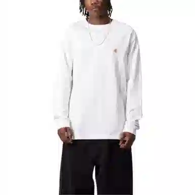 Carhartt WIP Logo Embroidered Long Sleeve Tee White