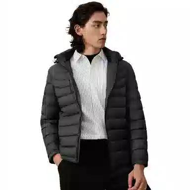 红豆 加厚纯色连帽长袖羽绒服 男款