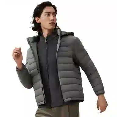 红豆 加厚纯色连帽长袖羽绒服 男款