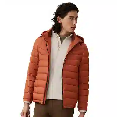 红豆 加厚纯色连帽长袖羽绒服 男款