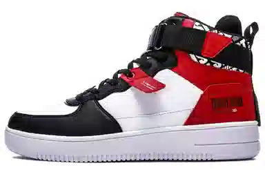 特步 耐磨 高帮 板鞋 男款 白红黑