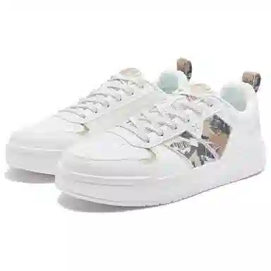 特步 耐磨透气 低帮 板鞋 男款 白棕