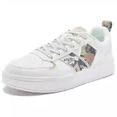 特步 耐磨透气 低帮 板鞋 男款 白棕