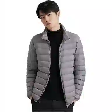 鸭鸭 纯色立领拉链休闲薄款羽绒服 男款