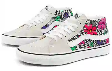Vans SK8 Mid White Grey Floral Plaid