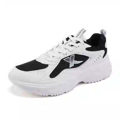 特步 轻便舒适回弹减震防滑耐磨 低帮 休闲跑步鞋 男款 帆白黑