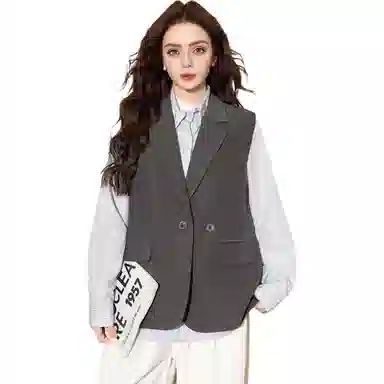 法文箱子 纯色西装领百搭无袖马甲 女款