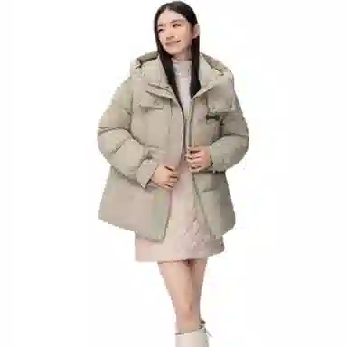 鸭鸭 简约拉链长袖连帽羽绒服 女款